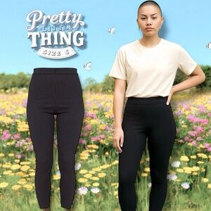 🍭 Pretty Little Thing Leggings HARLIE Black Ribbed Knit High Waist Size 6 EUC